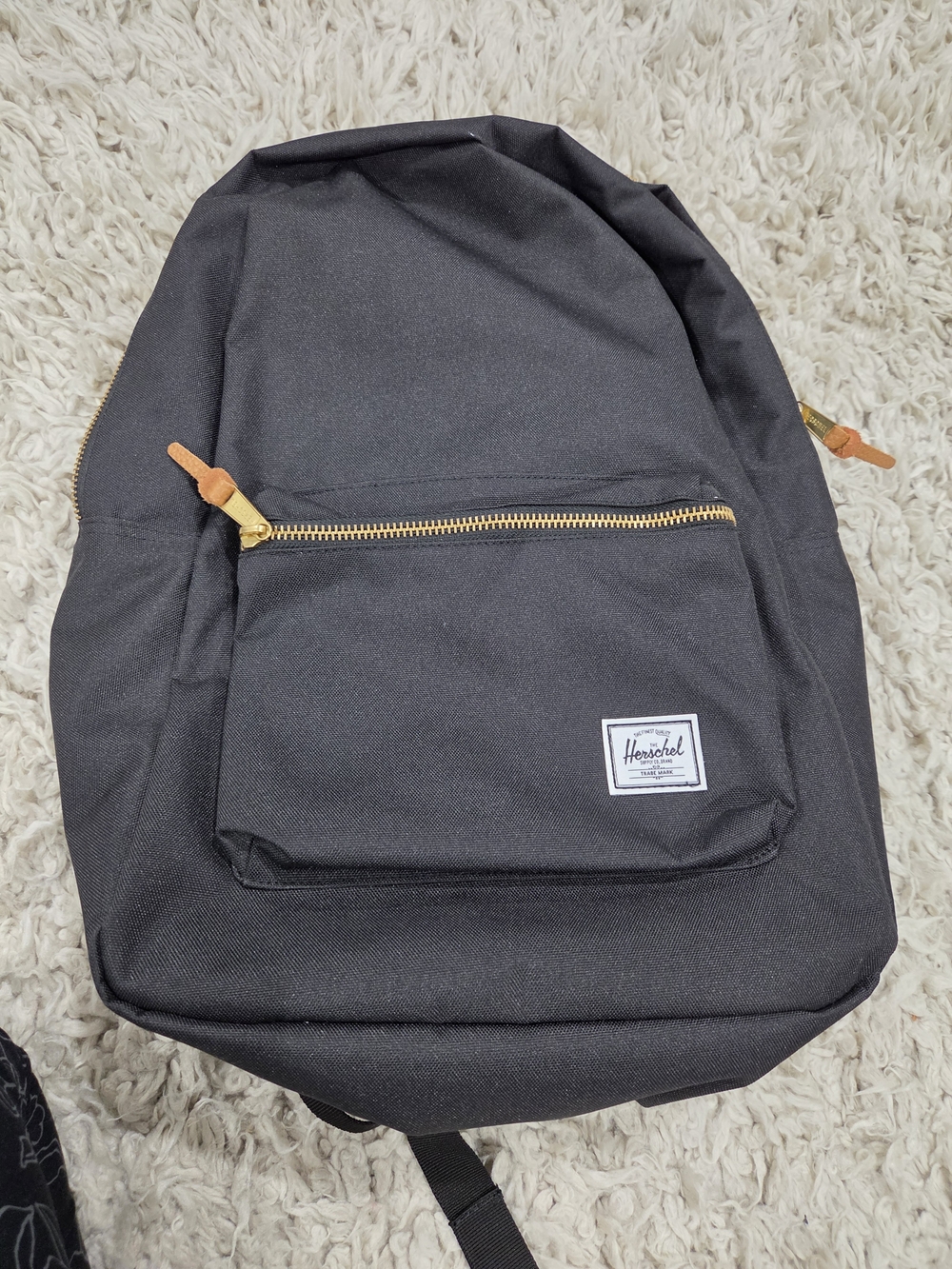 Herschel Supply Company Black Backpack with Gold Zippers and Brown Pulls